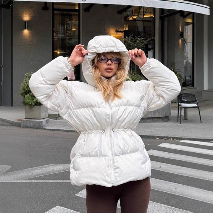 Damen Wattierte Kapuzen‑Steppjacke mit Taillen‑Kordelzug und Boxy‑Ärmeln Drune