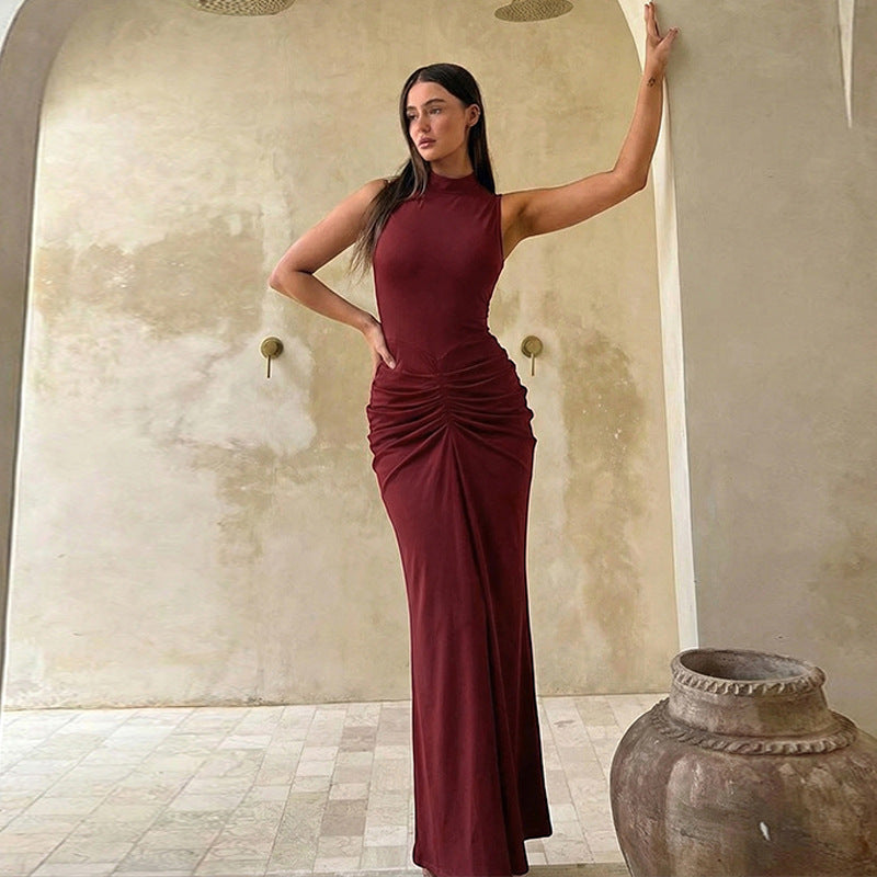 Damen Elegantes Maxikleid mit asymmetrischem Schnitt und hochgeschlossenem Design Drune