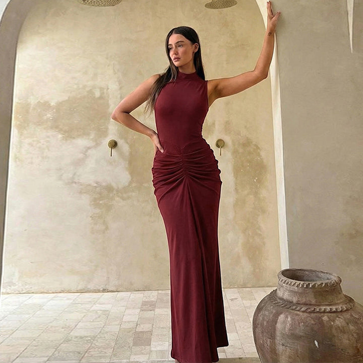 Damen Elegantes Maxikleid mit asymmetrischem Schnitt und hochgeschlossenem Design Drune