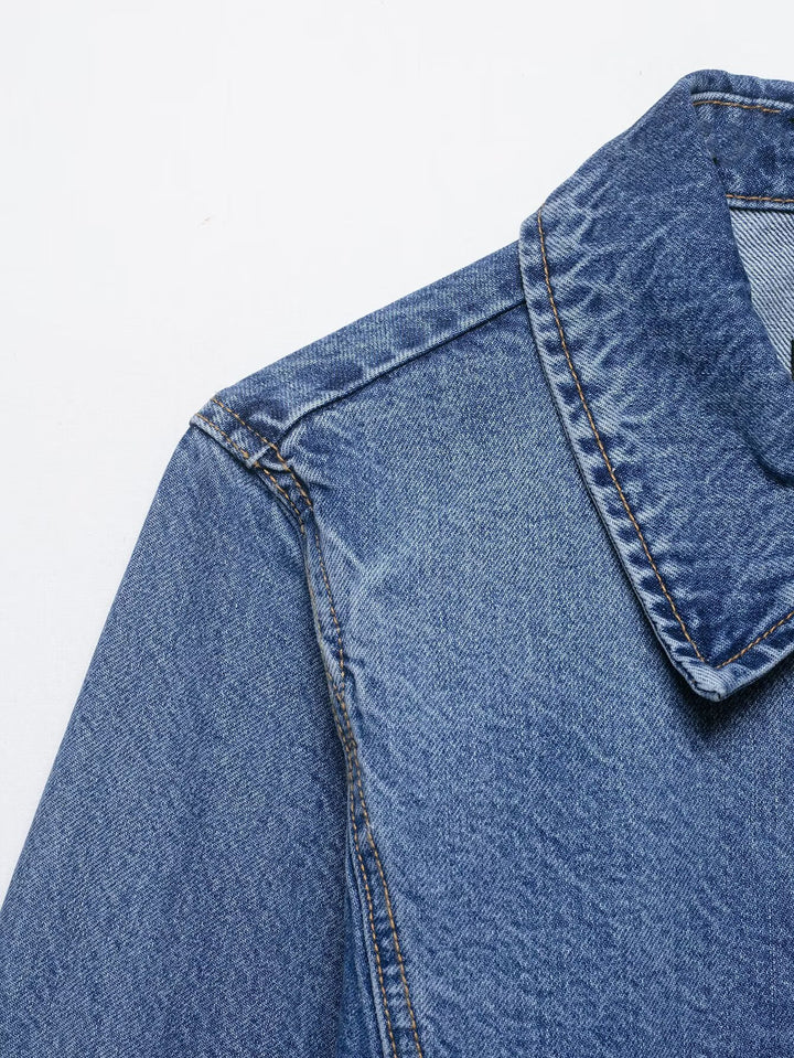 Damen Oversize-Denimjacke im Boxy-Schnitt mit kurzer Silhouette und aufgesetzten Taschen Drune