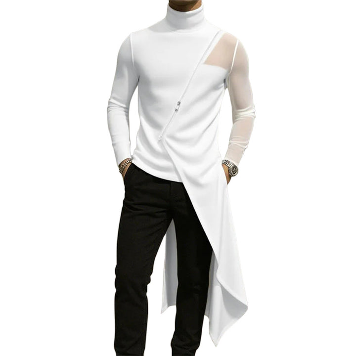 Damen nan avantgardistisches Longshirt mit schrägem Reißverschluss, Stehkragen und unregelmäßigem Zipfelsaum Drune