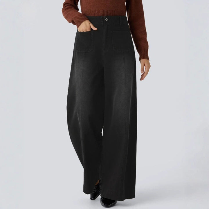 Damen nan hochgeschnittene Jeans-Palazzohose mit weitem Bein und aufgesetzten Fronttaschen Drune