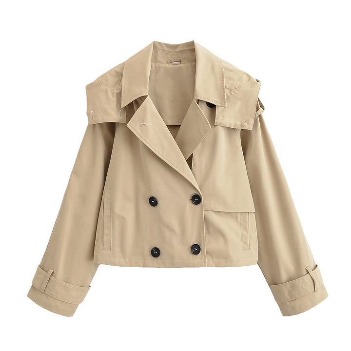Damen Kurzjacke im Trenchcoat‑Stil mit doppelreihiger Knopfleiste und verstellbaren Manschetten Drune