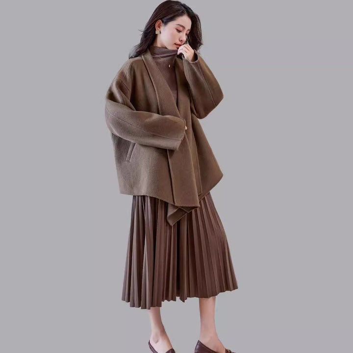 Damen Oversize-Mantel aus Wollmix mit offenem Schalkragen und asymmetrischem Saum Drune