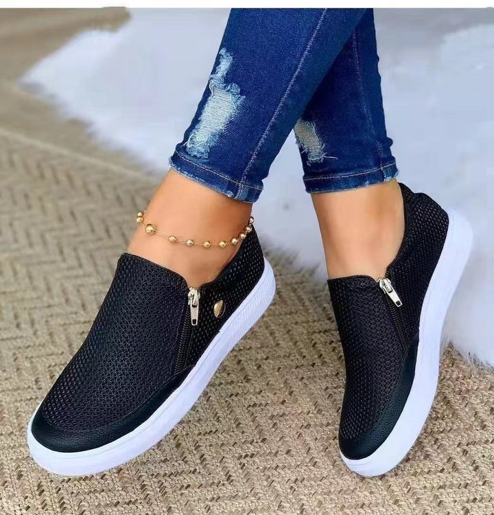 Damen Slip-On Mesh-Sneaker mit seitlichem Zipper und dicker Gummisohle Drune