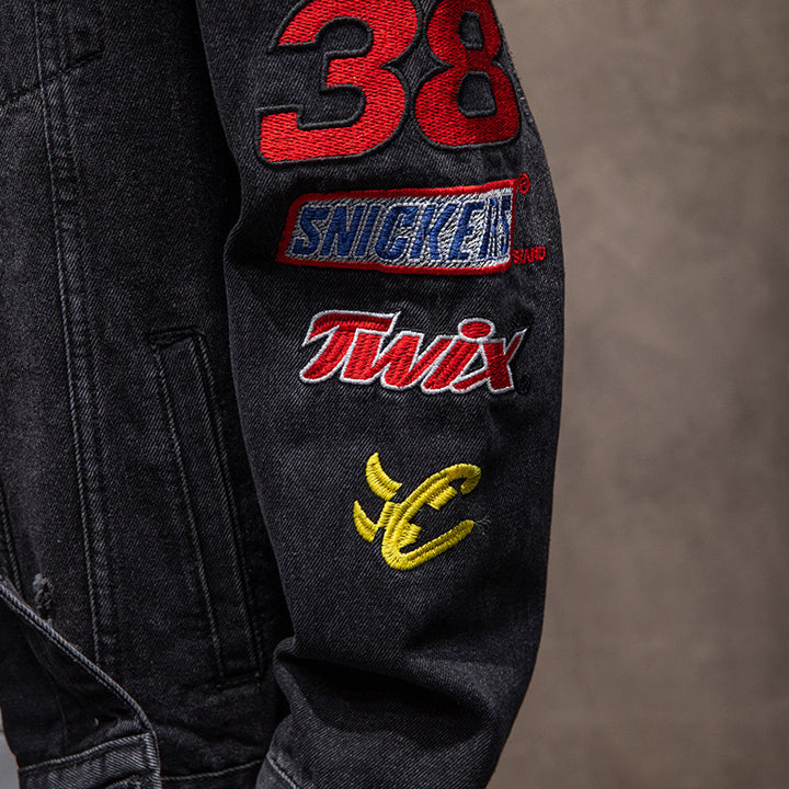 Herren Modische Denimjacke mit kreativen Patches Drune