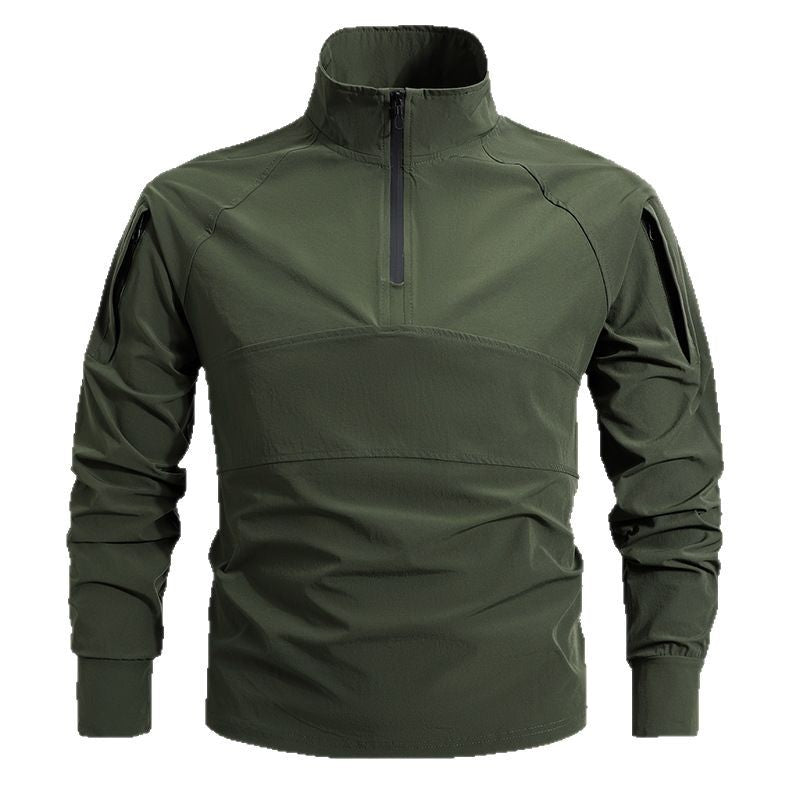 Herren nan taktisches Halfzip-Outdoorpullover mit hohem Stehkragen, verdecktem Reißverschluss und Ärmeltaschen Drune