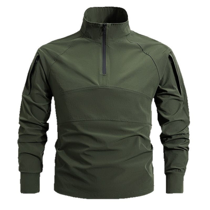 Herren nan taktisches Halfzip-Outdoorpullover mit hohem Stehkragen, verdecktem Reißverschluss und Ärmeltaschen Drune