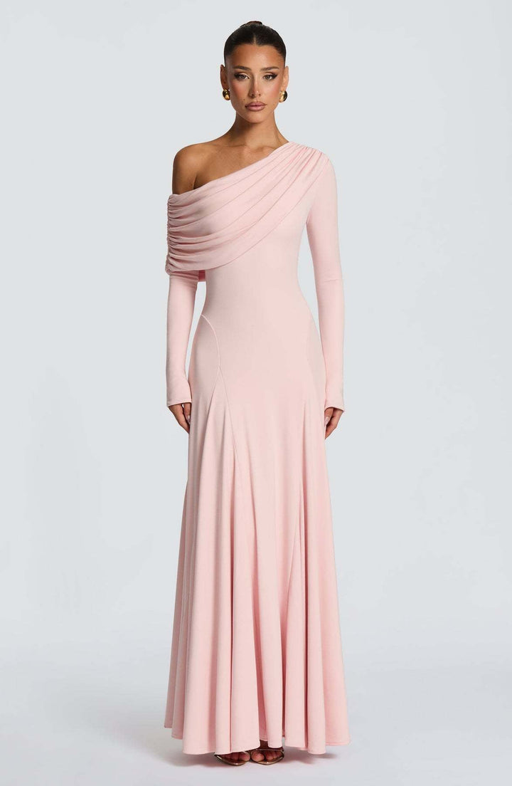 Damen Elegantes Langarm-Maxikleid mit asymmetrischem Drapierungsdetail Drune