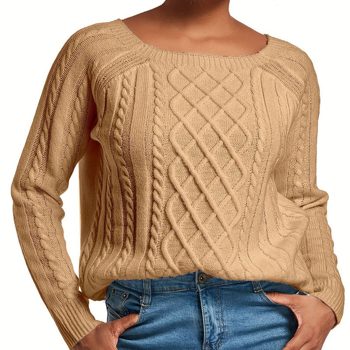 Damen Grobstrickpullover mit ansprechendem Zopfmuster und weitem Rundhalsausschnitt Drune