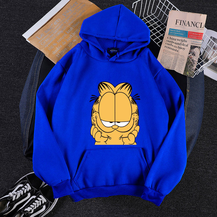 Unisex nan Kapuzensweatshirt mit großflächigem Comicgesicht-Print, weichem Fleece-Innenfutter und Kängurutasche Drune