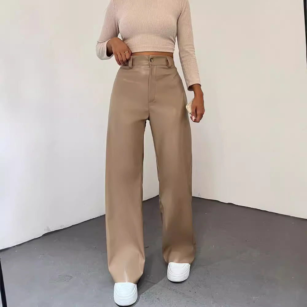 Damen Weite High-Waist-Hose aus Satinoptik mit weitem Bein Drune