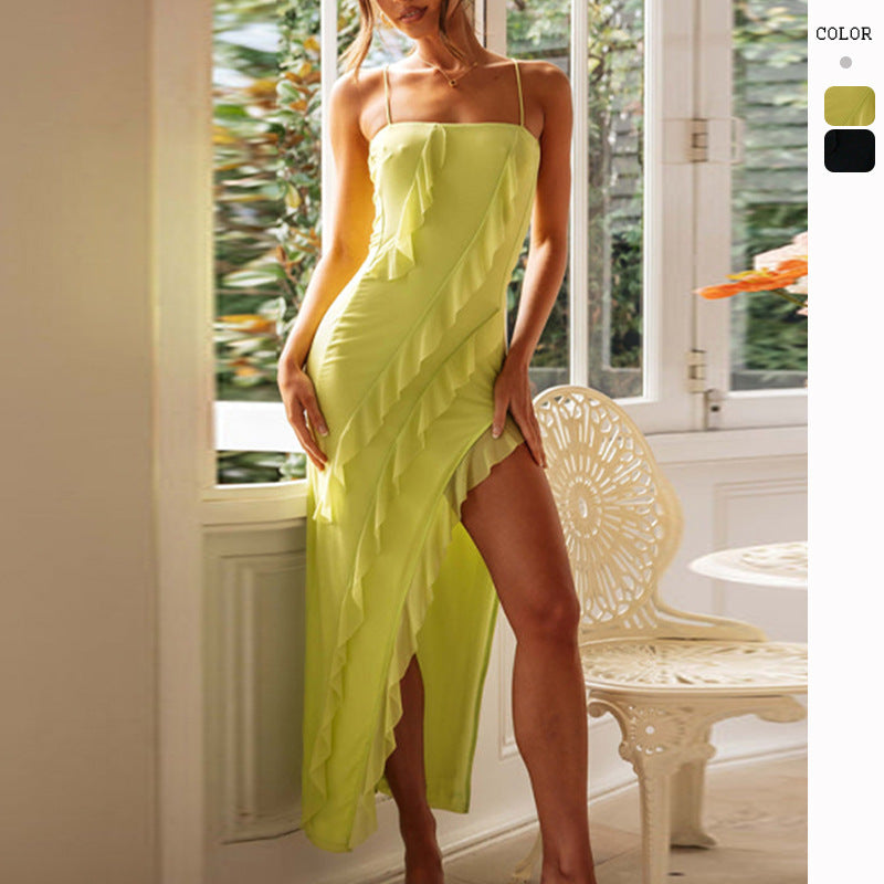 Damen Rüschensommerkleid mit seitlichem Schlitz Drune