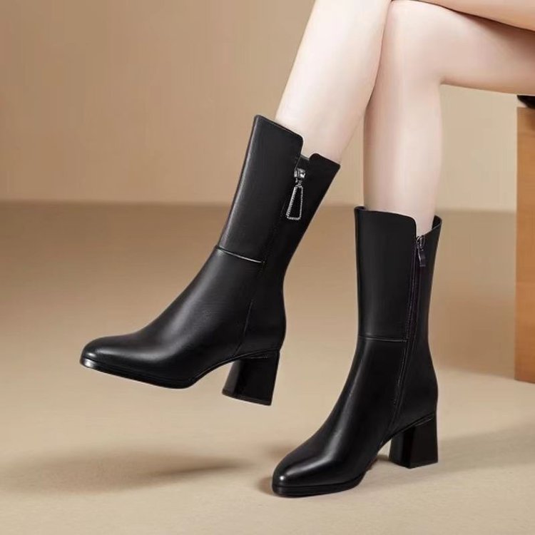 Damen Elegante Stiefeletten mit hohem Blockabsatz und Reißverschluss Drune
