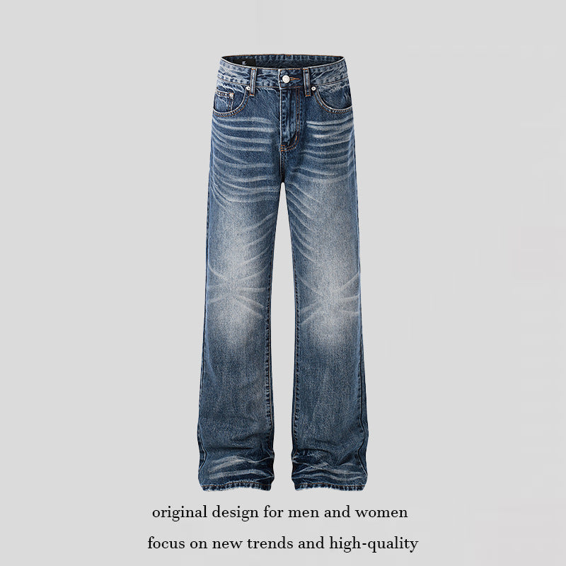 Damen High‑Waist-Jeans im Palazzo‑Schnitt mit Used‑Effekt und Fal­tenoptik Drune