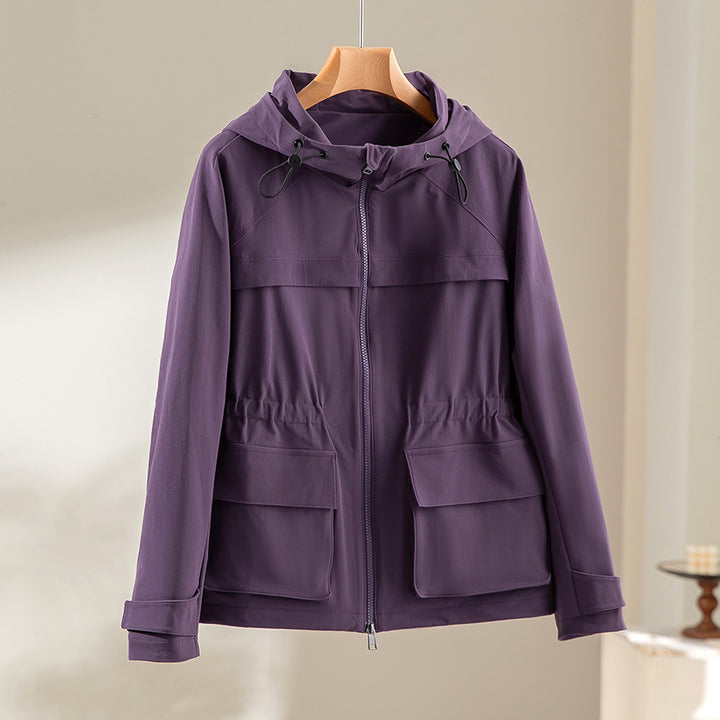 Damen Leichte Funktions-Utility-Jacke mit Kapuze, Kordelzug-Taille und aufgesetzten Klappentaschen Drune