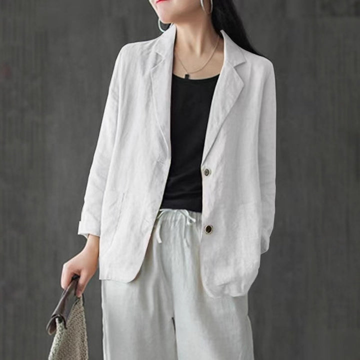 Damen Leinenblazer im lässigen Stil mit lockerer Passform und aufgesetzten Taschen Drune