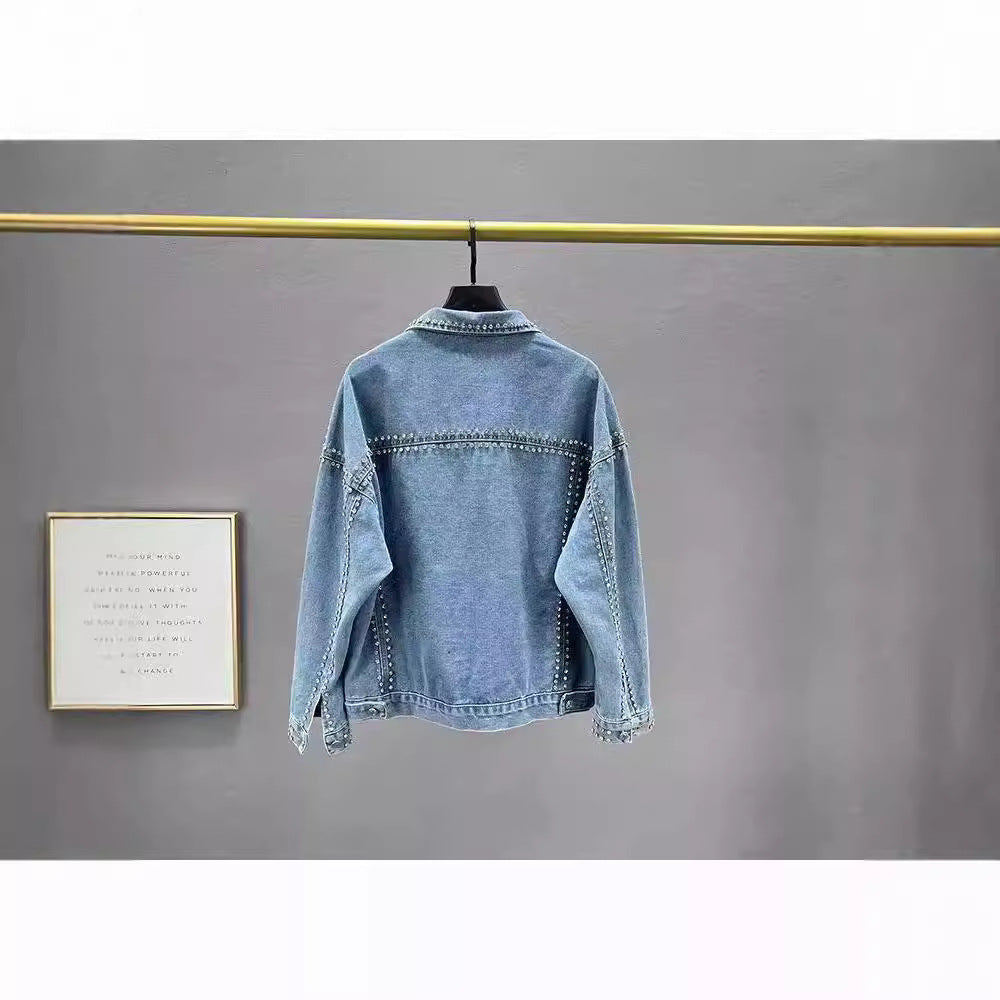 Damen modische Jeansjacke mit dekorativen Nieten Drune