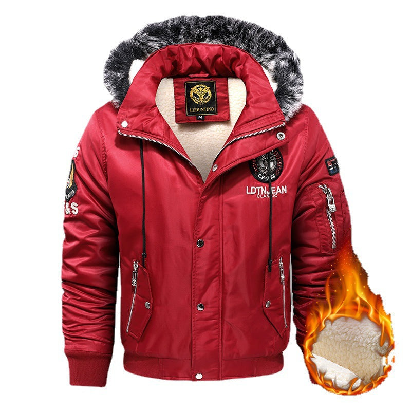 Herren nan gefütterte Winterparka mit Teddyfutter, Kunstfellkapuze und multiplen Reißverschlusstaschen Drune