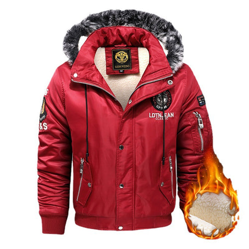 Herren nan gefütterte Winterparka mit Teddyfutter, Kunstfellkapuze und multiplen Reißverschlusstaschen Drune