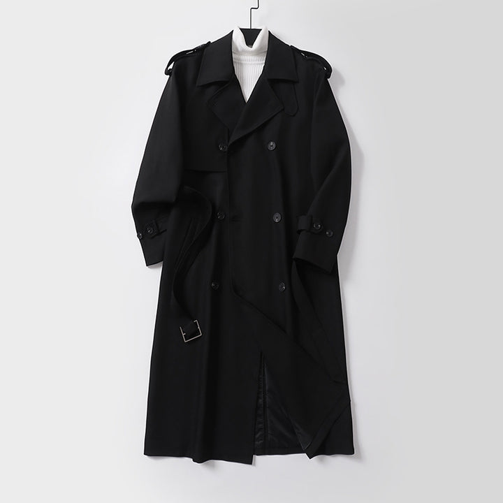 Damen klassischer Doppelreihiger Trenchcoat mit Taillengürtel und Schalkragen Drune