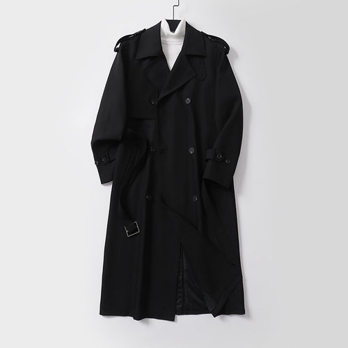 Damen klassischer Doppelreihiger Trenchcoat mit Taillengürtel und Schalkragen Drune