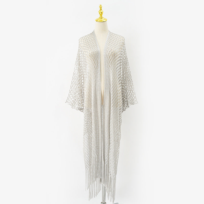 Damen eleganter transparenter Kaftan mit langen Fransen Drune