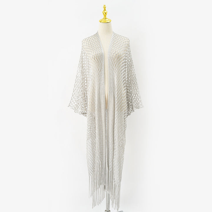Damen eleganter transparenter Kaftan mit langen Fransen Drune