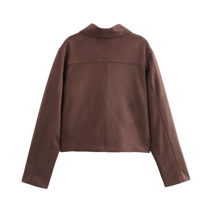 Damen nan cropped Kurzjacke aus Veloursimitat mit Pattentaschen und Hemdkragen Drune