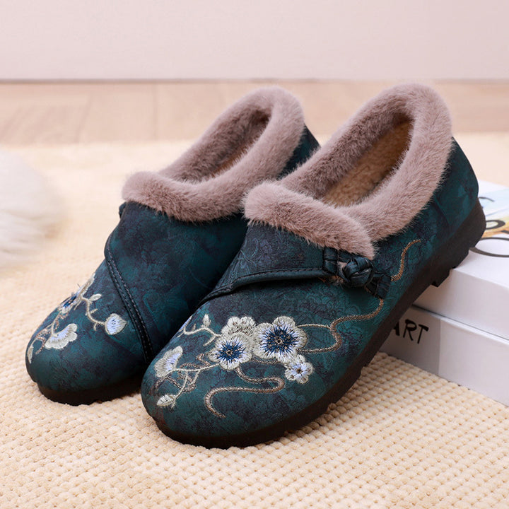 Damen Warme Hausschuhe mit floralem Design und kuscheligem Innenfutter Drune