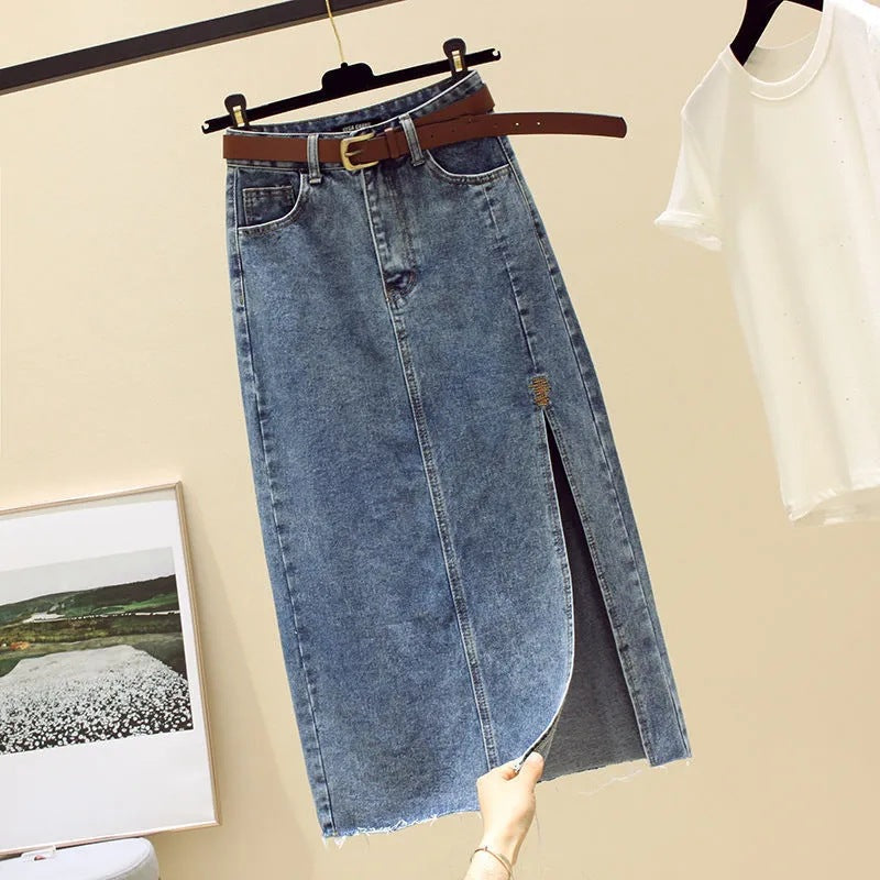 Damen Denim-Maxi-Rock mit seitlichem Schlitz Drune