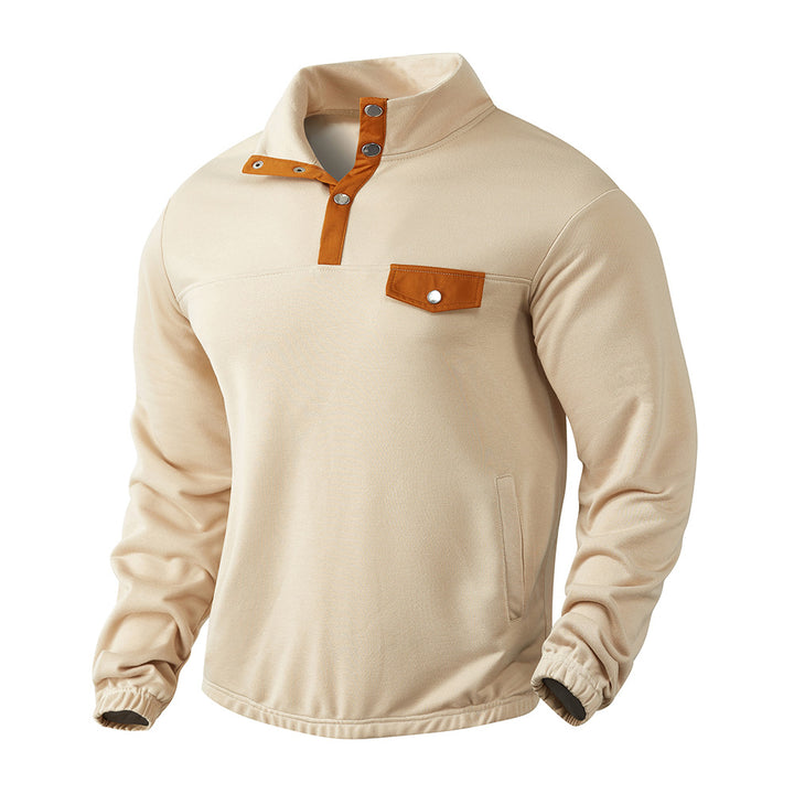 Herren nan Stehkragen-Henley-Sweatshirt mit Druckknopfleiste und aufgesetzter Brusttasche Drune