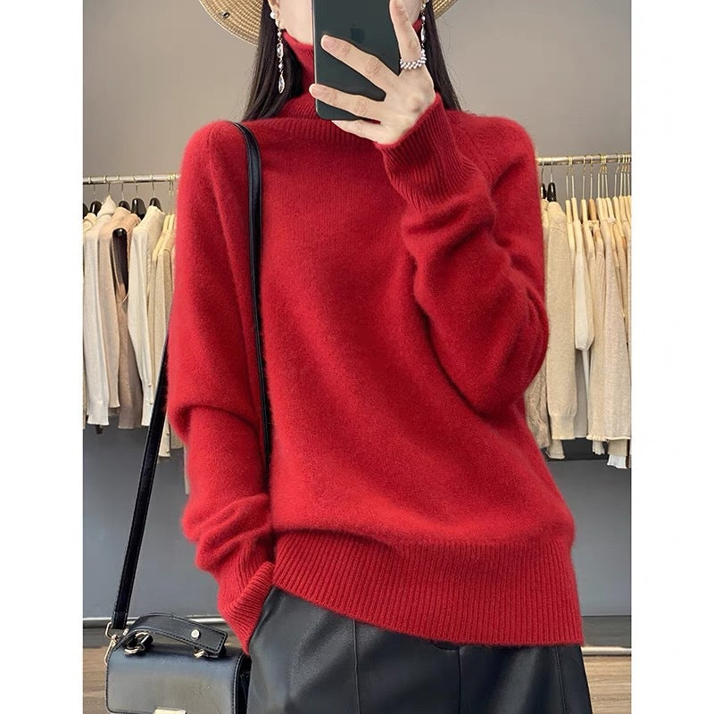 Damen Oversize Feinstrickpullover mit hohem Rollkragen und Seitenschlitzen Drune