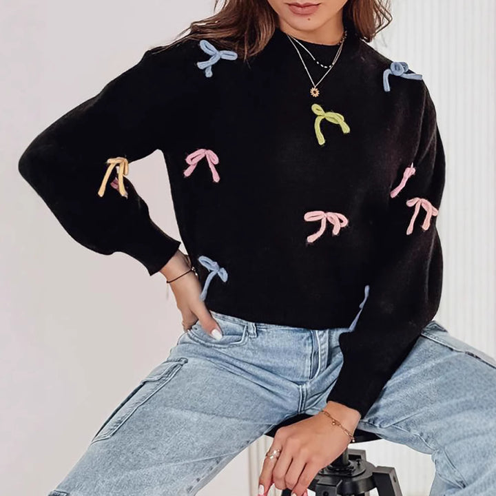Damen Strickpullover mit verspielten Schleifenapplikationen und lässigem Schnitt Drune