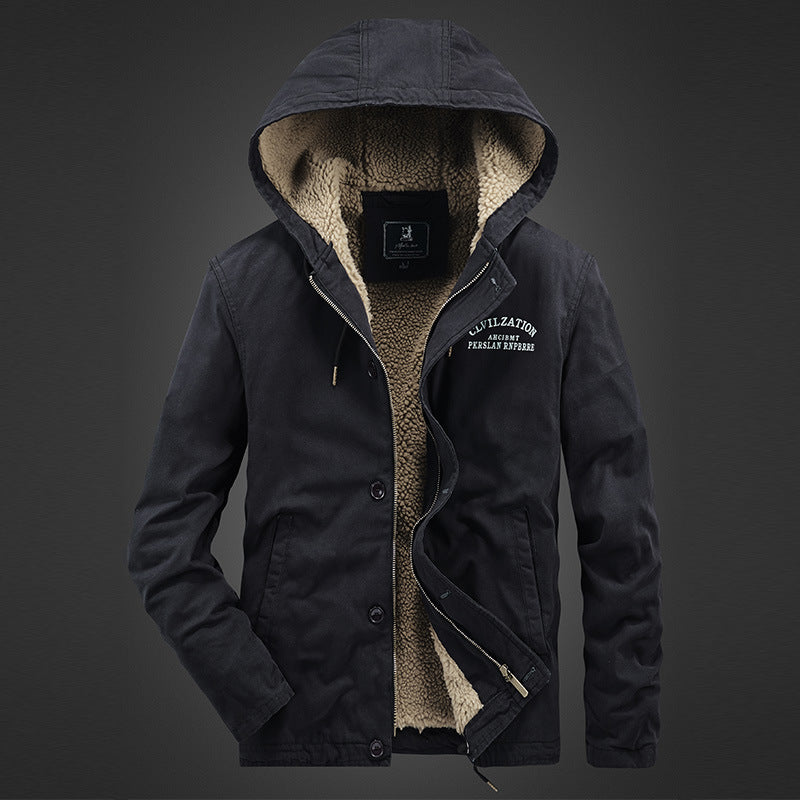 Herren Thermoisolierter Canvasparka mit vollem Sherpa-Innenfutter und Kapuze Drune