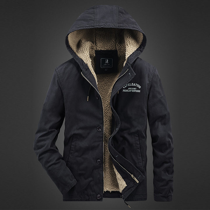 Herren Thermoisolierter Canvasparka mit vollem Sherpa-Innenfutter und Kapuze Drune