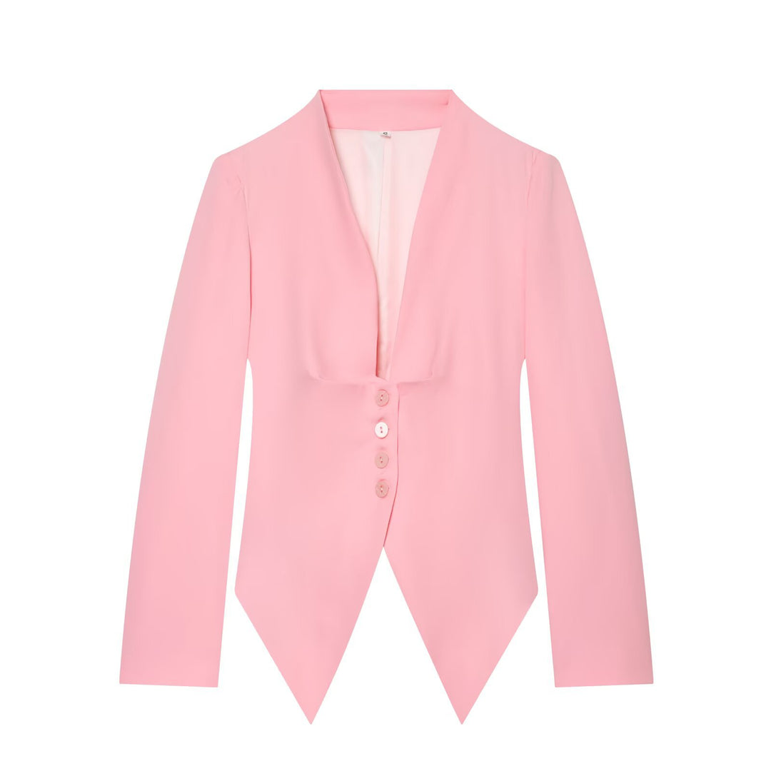 Damen Taillierter Cropped-Blazer mit spitzem Zipfelsaum und tiefem V-Ausschnitt Drune