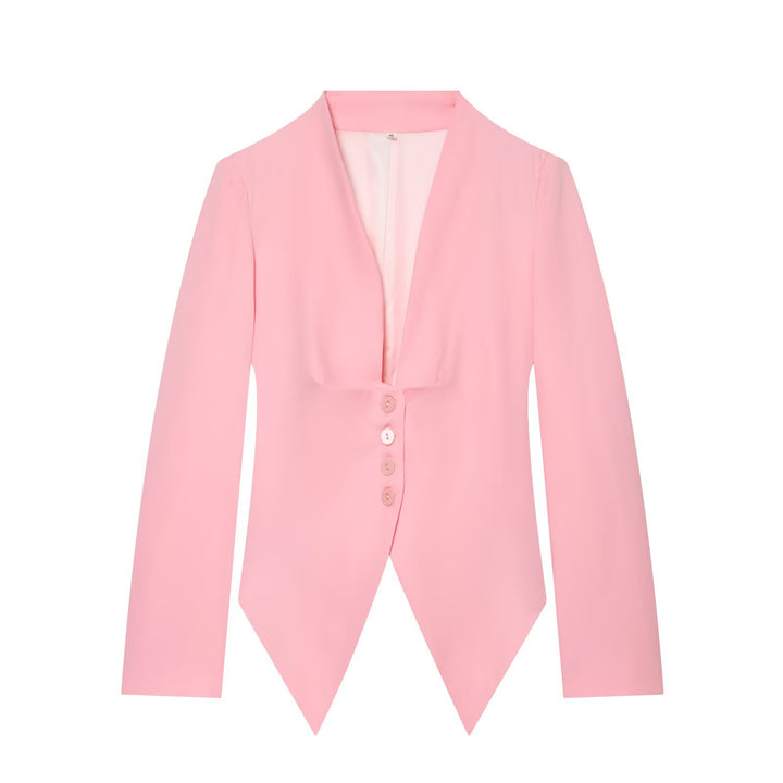 Damen Taillierter Cropped-Blazer mit spitzem Zipfelsaum und tiefem V-Ausschnitt Drune