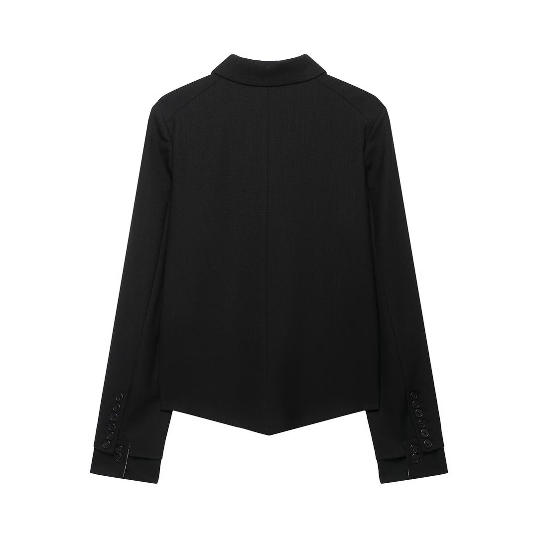 Damen Kurzer taillierter Blazer mit asymmetrischem Saum und durchgehender Knopfleiste Drune