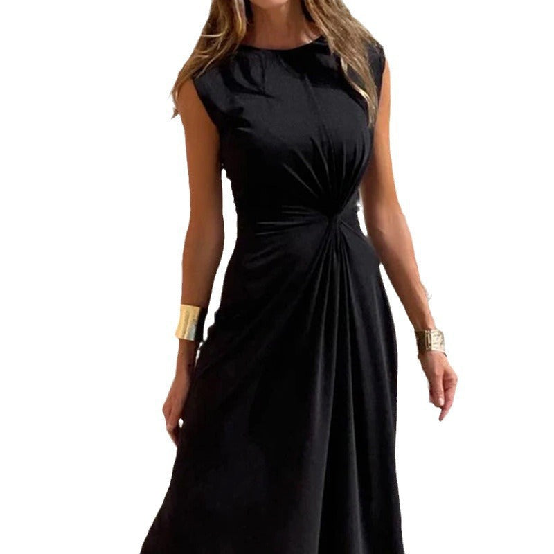 Damen Elegantes Maxikleid mit Raffungen und Rundhalsausschnitt Drune
