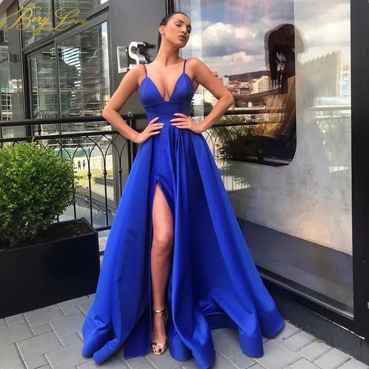 Damen Abendkleid mit aufregendem Beinschlitz und elegantem V-Ausschnitt Drune