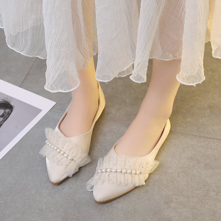Damen Ballerinas mit dekorativem Rüschen- und Perlenschmuck Drune