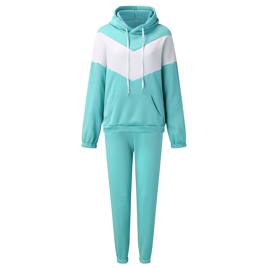 Damen zweiteiliges Loungewear-Set mit Chevron-Kapuzenpullover und taillierter Tapered-Jogginghose Drune