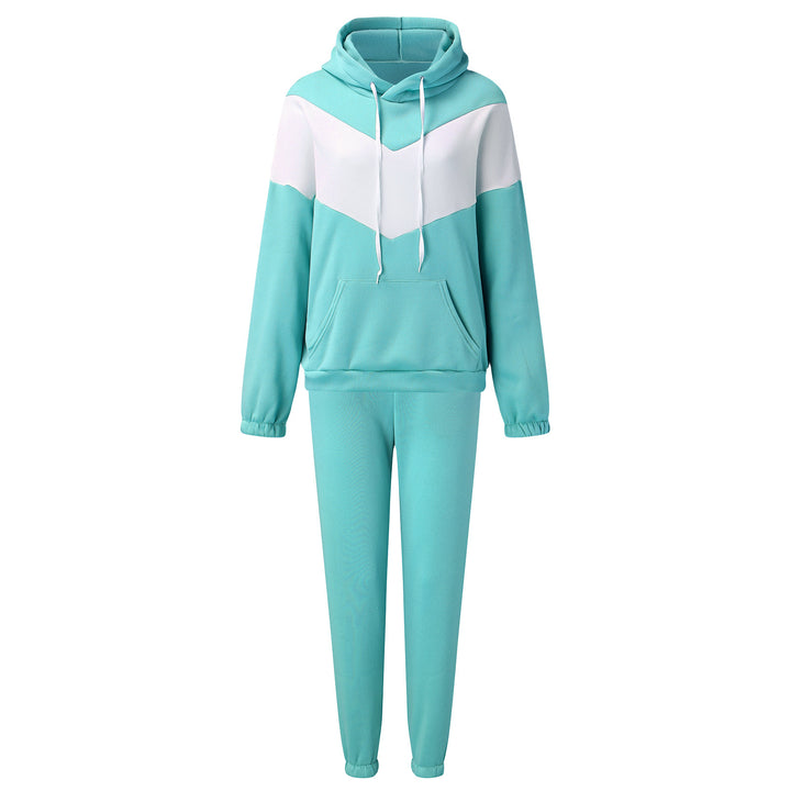 Damen zweiteiliges Loungewear-Set mit Chevron-Kapuzenpullover und taillierter Tapered-Jogginghose Drune