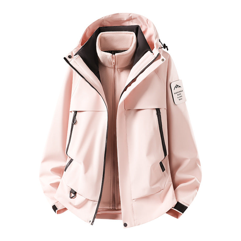 Herren modulare wasserdichte Outdoorjacke mit herausnehmbarer Fleece-Innenjacke, Kapuze und Reißverschlusstaschen Drune