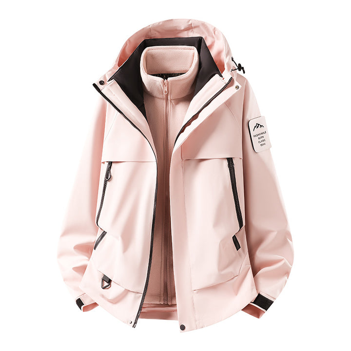 Herren modulare wasserdichte Outdoorjacke mit herausnehmbarer Fleece-Innenjacke, Kapuze und Reißverschlusstaschen Drune