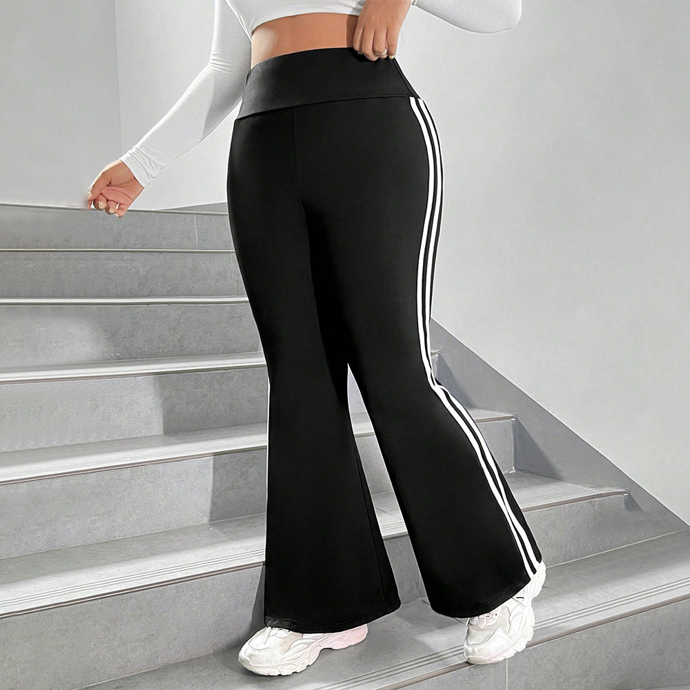 Damen Sportliche Flared Leggings mit elastischem hohen Bund und seitlichen Streifen Drune