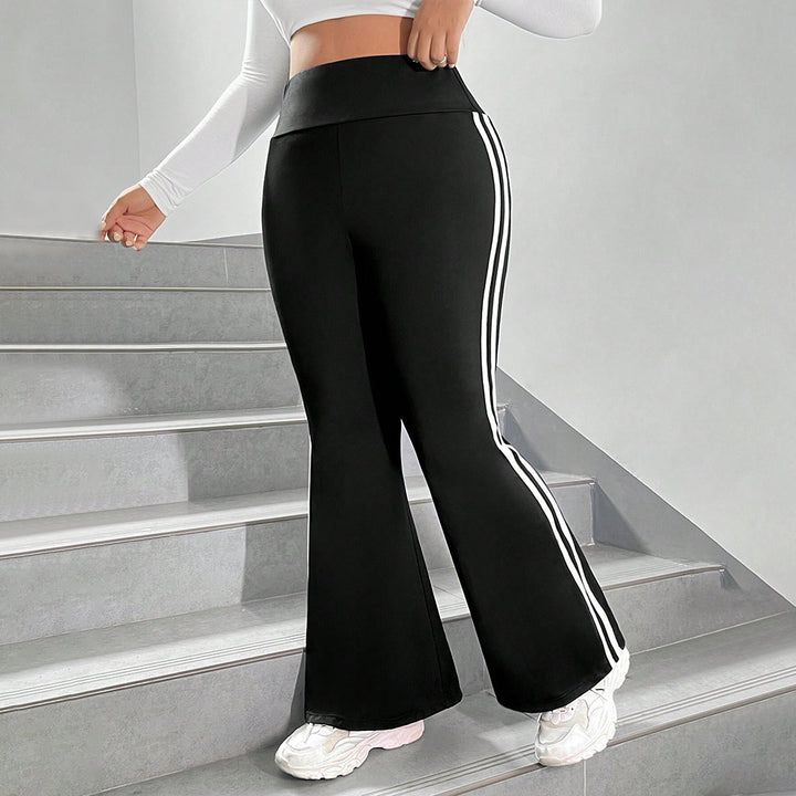Damen Sportliche Flared Leggings mit elastischem hohen Bund und seitlichen Streifen Drune
