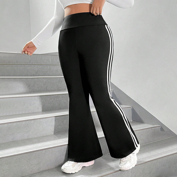 Damen Sportliche Flared Leggings mit elastischem hohen Bund und seitlichen Streifen Drune