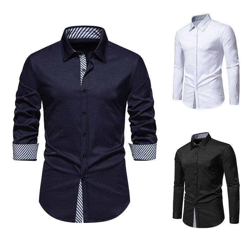 Herren elegantes Langarmhemd mit gestreiften Ärmelabschlüssen Drune